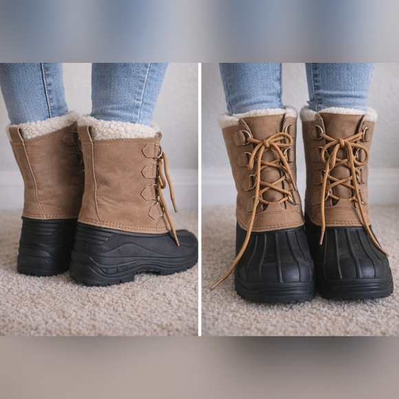 Tundra Shoes - Tundra Snow Bird Waterproof Winter Boots Size 5 Camel/Black